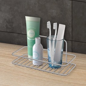 Raft pentru baie argintiu lucios de agățat/autoadeziv din oțel Luxy – Metaltex