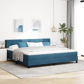 Pat box spring vidaXL cu saltea albastră închisă 200x200 cm din catifea