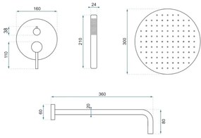 REA-P4160 - Set de duș LUNGO cu baterie încastrată, finisaj auriu periat