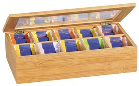 Cutie pentru ceai Kesper 58901, 36x20x9 cm, bambus, 10 compartimente, Maro
