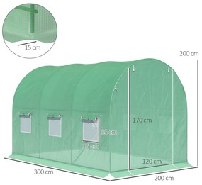 Outsunny Seră de Grădină Tunel Suprafață Sol 6 m² 3L x 2l x 2H m cadru Tubular renforțat Ușă cu fermoar 6 ferestre înrolează Verde | Aosom Romania