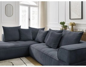 Colțar albastru închis cu tapițerie din chenille (cu colț pe partea stângă/în formă de ”L”) Whesley – Bobochic Paris