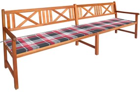 Banca de gradina cu perne, 240 cm, lemn masiv de acacia 1, model rosu carouri, 120 x 50 x 4 cm, 1