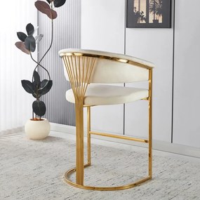 Scaun bar, cadru metalic auriu, catifea, Bej/Auriu