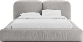 Pat matrimonial gri deschis tapițat cu spațiu de depozitare cu somieră 160x200 cm Martina – Micadoni