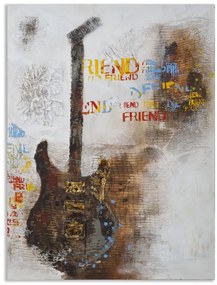 Tablou decorativ din lemn de pin si panza, 90 x 3,5 x 120 cm, Guitar B Mauro Ferreti