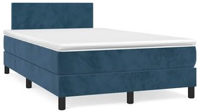 vidaXL Pat box spring cu saltea/LED albastru închis 120x190cm catifea