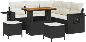 vidaXL Set de canapele pentru grădină cu pernă 8 pcs Negru poliratan