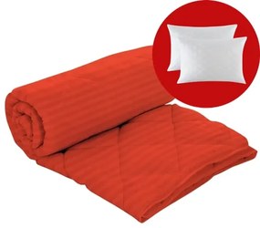 Set pilota iarna, umplutura lana, material damasc policoton, 160x210cm, matlasata, portocalie, Pucioasa cu 2 perne, matlasate, antialergice, 50x70cm, albe, Pucioasa