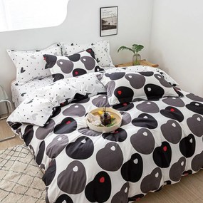Lenjerie de pat cu 2 fete, policoton, 4 piese, pat 2 persoane, alb / negru, A50-636