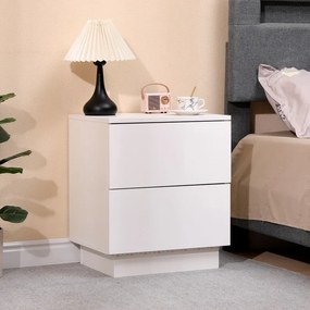 RESIGILAT- Noptieră cu 2 sertare, iluminare LED, telecomanda, Alb, 45x35x52 cm