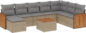 vidaXL Set canapele de grădină, 9 piese, cu perne, bej, poliratan