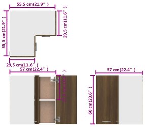 Dulap de colt suspendat, stejar maro, 57x57x60 cm, lemn Stejar brun, 1