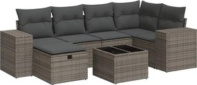 vidaXL Set canapele de grădină, 7 piese, cu perne, gri, poliratan