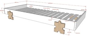 Set MODULO format din 3 Pat copii MODULO (90 x 200 cm) cu picioare Pat copii în formă de piesă de puzzle.