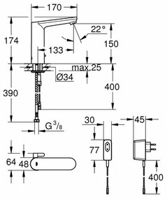 Baterie lavoar cu senzor Grohe Eurosmart Cosmopolitan Electronica marimea L