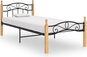 vidaXL Cadru de pat, negru, 90x200 cm, metal și lemn masiv de stejar