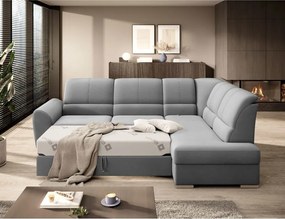 Colțar gri extensibil/cu spațiu de depozitare cu tapițerie din catifea (cu colț pe partea dreaptă/în formă de ”L”) Siber – ELTAP