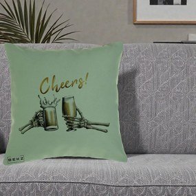 Perna Decorativa Halloween Cheers Schelete cu Bere, 40x40 cm, Verde, Husa Detasabila, Perna Inclusa, BEKZ®