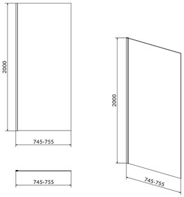 Perete lateral fix 80x200 cm Cersanit Crea profil crom 800x2000 mm