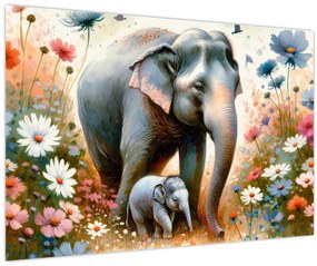 Tablou - Mama elefant, acuarelă (90x60 cm)