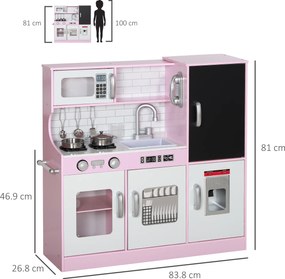 AIYAPLAY Bucătărie de Jucărie din Lemn pentru Copii 3-8 Ani cu Accesorii Roz | Aosom Romania