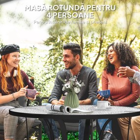 Outsunny Masă Rotundă de Grădină pentru Maxim 4 Persoane cu Gaură pentru Umbrelă, Ø96,5x71 cm, Negru | Aosom Romania