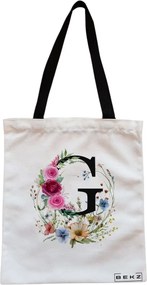 Sacosa de Panza pentru Cumparaturi, Geanta Tote, Cu litera G in Coronita Florala, Cu fermoar, 38x34.5 cm, Alba, BEKZ®