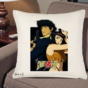 Perna Personalizata Cowboy Bebop Spike si Faye Poster, 40x40 cm, Crem Reliefat, Husa Detasabila, Perna Inclusa, BEKZ®