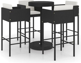 vidaXL Set mobilier bar de grădină cu perne, 5 piese, negru, poliratan
