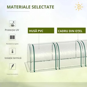 Sera tip tunel Outsunny din otel si folie PVC impermeabila si anti-UV, verde inchis/transparenta 395x100x80cm | Aosom Romania
