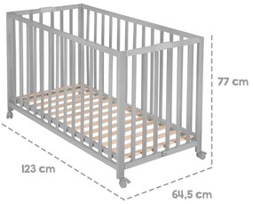 Pătuț pliabil gri cu roți 60x120 cm Fold up – Roba