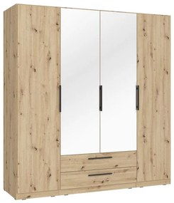 Dulap de haine MARO cu oglindă, 200x213 cm, finisaj stejar artisan