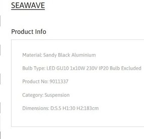 Pendul tubular design modern minimalist SEAWAVE, negru