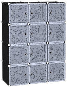 HOMCOM Dulap Modular pentru Haine, 12 Cuburi, DIY, Polipropilenă, Alb și Negru, 111x47x145 cm | Aosom Romania