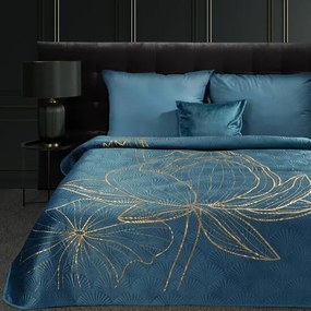 Cuvertură de pat de design LOTOS albastru cu motive aurii Lăţime: 220 cm | Lungime: 240 cm