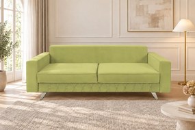 Canapea extensibilă Amara catifea, verde ou de rață, picioare argintii, cu ladă de depozitare
