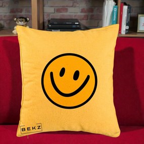 Perna Decorativa Smiley Face Galben Clasic, 40x40 cm, Galben, Husa Detasabila, Perna Inclusa, BEKZ®