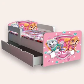 Pat Copii Patrol Pink Cu Manere Mic 2-8 Ani Cu Sertar Cu Saltea Inclusa 140x70 Cmg46521027723604