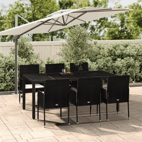 3185003 vidaXL Set mobilier de grădină cu perne, 7 piese, negru, poliratan