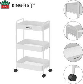 Raft mobil Kinghoff KH 1942, 3 niveluri, 4 roți pivotante 360 grade, alb
