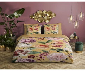 Lenjerie de pat galben ocru din bumbac satinat pentru pat dublu, extinsă 240x220 cm Fiori – Descanso