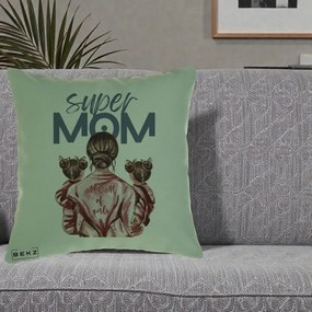 Cadou pentru Mama - Perna Personalizata Super Mom of Girls Mama cu Gemene, 40x40 cm, Verde, Husa Detasabila, Perna Inclusa, BEKZ®