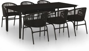 vidaXL Set de servit masa pentru grădină, 7 piese, negru
