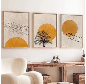 Set de 3 tablouri cu ramă foto 50 x 70 cm, bej/portocaliu