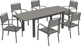 Outsunny Set mobilier grădină 7 piese Masă extensibilă cu 6 scaune Design lamele aspect lemn Cadru aluminiu | Aosom Romania