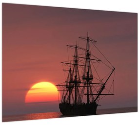 Tablou pe sticlă - Navă medievală (70x50 cm)