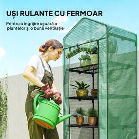 Outsunny Seră de grădină balcon etajere seră 5 niveluri 0,69 x 0,49 x 1,93 m oțel folie rulabilă PE verde | Aosom Romania