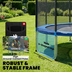 SPORTNOW Trambulină Elastică pentru Adulți Ø244cm, Covor Elastic pentru Adulți cu Plasă de Protecție, Scară cu 2 Trepte, Protecție pentru Arcuri, Structură din Oțel, Capacitate 100kg, Albastru | Aosom Romania