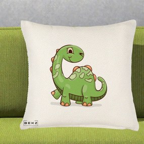 Perna Decorativa Brontosaur Verde Simpatic, 40x40 cm, Crem Reliefat, Husa Detasabila, Perna Inclusa, BEKZ®